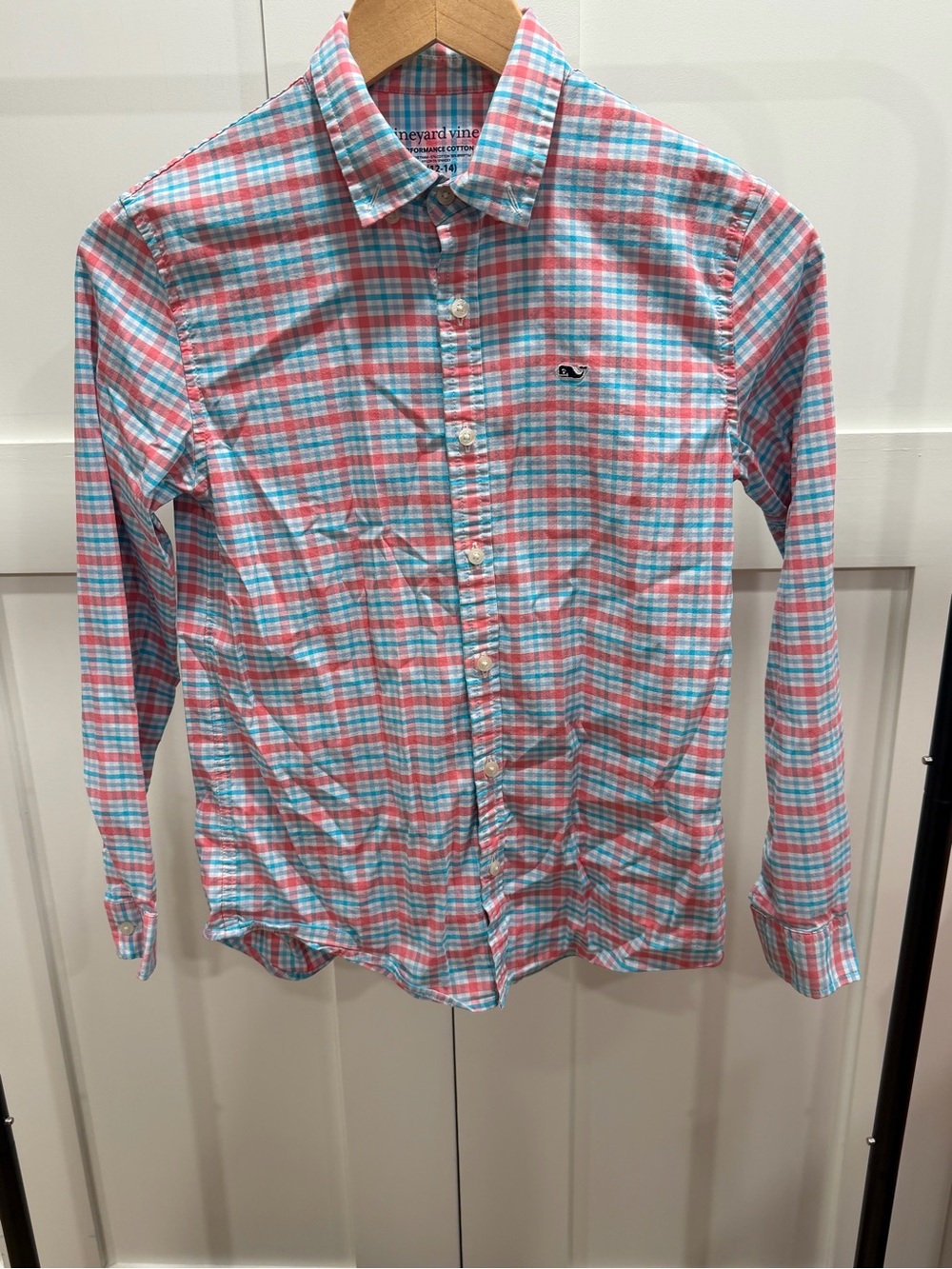 Vineyard Vines Boy’s Plaid Button-Down Shirt in Coral & Teal